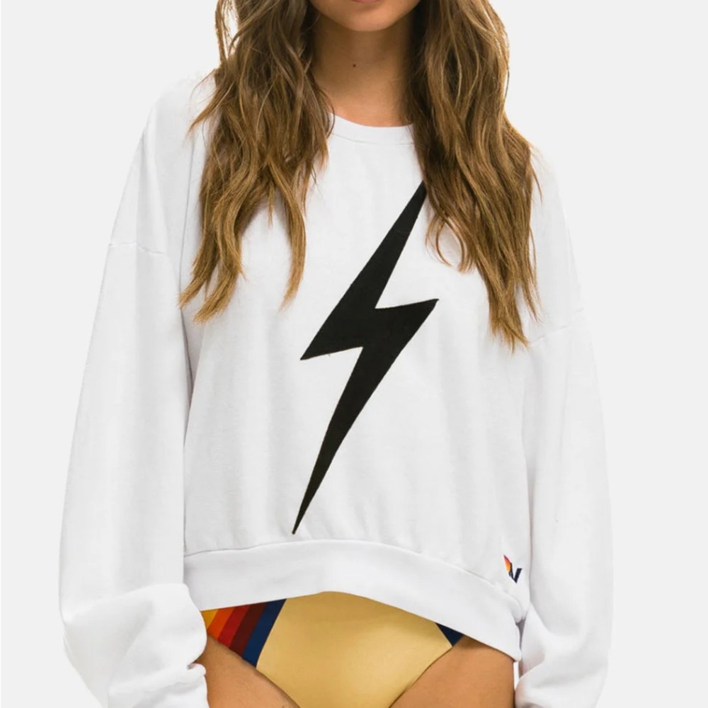 WOMEN'S BOLT STITCH RELAXED CREW SWEATSHIRT WHITE/BLACK